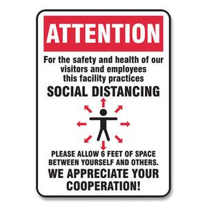 Social Distance Signs, Wall, 7 X 10, Visitors And Employees Distancing, Humans-arrows, Red-white, 10-pack