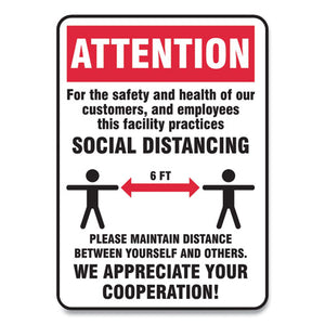 Social Distance Signs, Wall, 10 X 14, Customers And Employees Distancing, Humans-arrows, Red-white, 10-pack