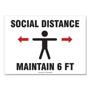 Social Distance Signs, Wall, 10 X 14, Visitors And Employees Distancing, Humans-arrows, Red-white, 10-pack