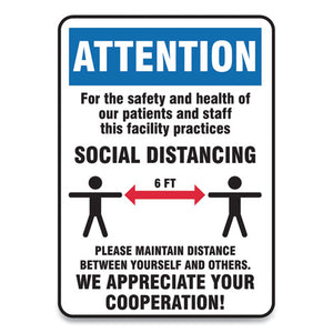 Social Distance Signs, Wall, 10 X 14, Patients And Staff Social Distancing, Humans-arrows, Blue-white, 10-pack