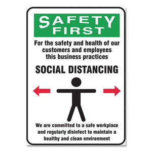 Social Distance Signs, Wall, 10 X 14, Customers And Employees Distancing Clean Environment, Humans-arrows, Green-white, 10-pk