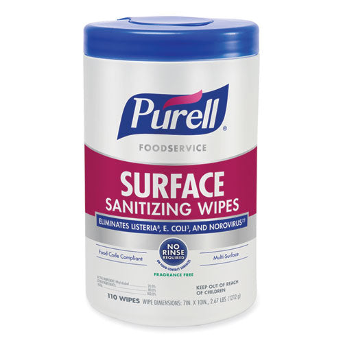 Foodservice Surface Sanitizing Wipes, Fragrance-free, 10 X 7, 110-canister, 6 Canisters-carton