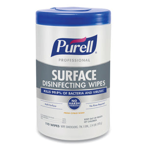 Professional Surface Disinfecting Wipes, 7 X 8, Fresh Citrus, 110-canister, 6 Canister-carton