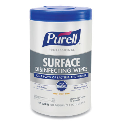 Professional Surface Disinfecting Wipes, 7 X 8, Fresh Citrus, 110-canister, 6 Canister-carton