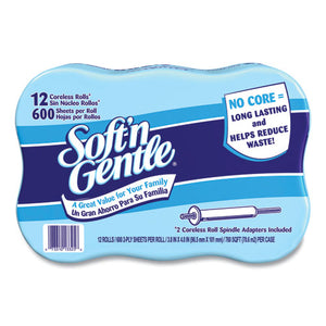 Soft'n Gentle Two-ply Coreless Toilet Paper, Septic Safe, White, 600 Sheets-roll, 12 Rolls-carton