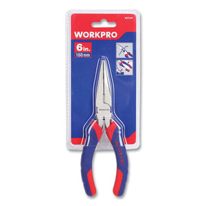 Long Nose Pliers, 6" Long, Ni-fe-coated Drop-forged Carbon Steel, Blue-red Soft-grip Handle