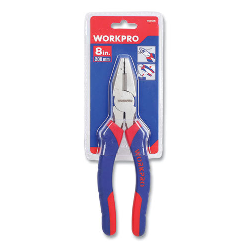 Linesman Pliers, 8" Long, Ni-fe-coated Drop-forged Carbon Steel, Blue-red Soft-grip Handle
