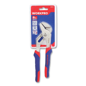 Groove Joint Pliers, 8" Long, Ni-fe-coated Drop-forged Carbon Steel, Blue-red Soft-grip Handle
