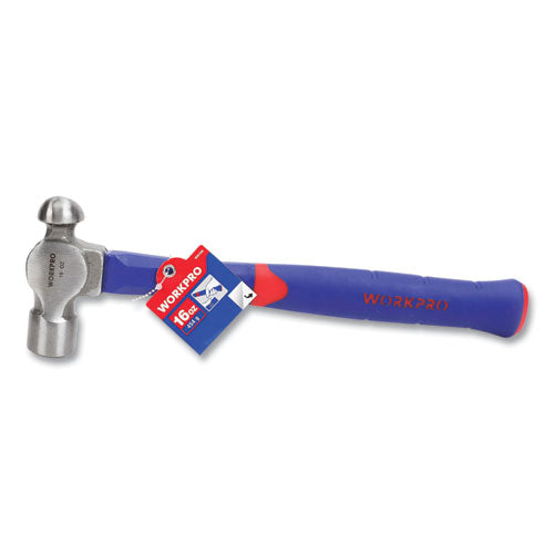 Ball Pein Hammer, 16 Oz, 10" Blue-red Rubberized Fiberglass Handle