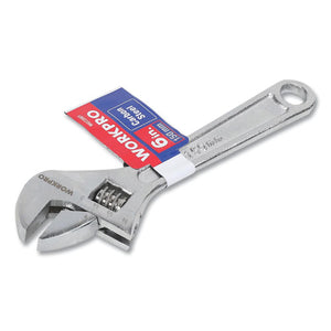 Stamped Adjustable Wrench, 6" Long, 0.75" Jaw Capacity, Chrome-plated Forged Carbon Steel