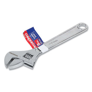 Stamped Adjustable Wrench, 8" Long, 1" Jaw Capacity, Chrome-plated Forged Carbon Steel