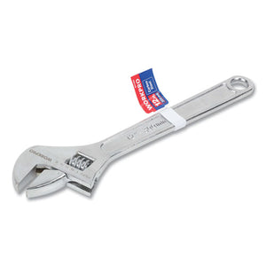 Stamped Adjustable Wrench, 12" Long, 1.5" Jaw Capacity, Chrome-plated Forged Carbon Steel