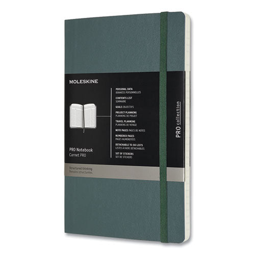 Professional Soft Cover Notebook, Narrow Rule, Forest Green Cover, 8.25 X 5