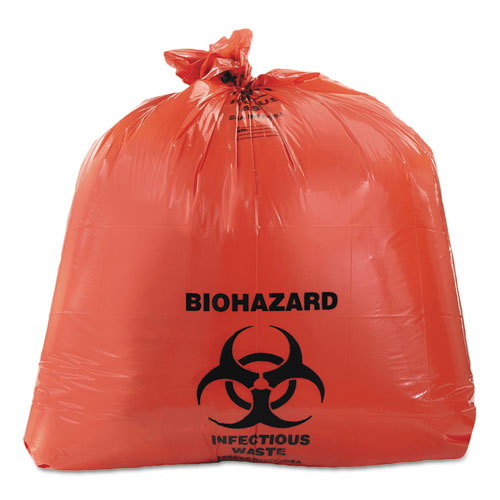 ESHERA8046ZR - Healthcare Biohazard Printed Can Liners, 40-45 Gal, 3mil, 40 X 46, Red, 75-ct
