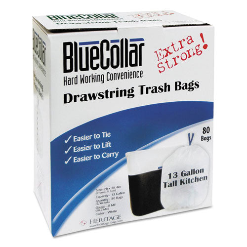 ESHERN4828EWRC1CT - Drawstring Trash Bags, 13gal, 0.8mil, 24 X 28, White, 80-box, 6 Boxes-carton