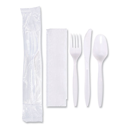 Economy Cutlery Kit, Fork-knife-spoon-napkin, White, 250-carton