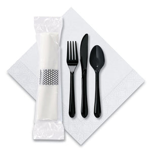 Caterwrap Cater To Go Express Cutlery Kit, Fork-knife-spoon-napkin, Black, 100-carton