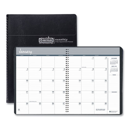 Recycled Monthly 5-year-62-month Planner, 11 X 8.5, Black Cover, 62-month (dec To Jan): 2021 To 2027