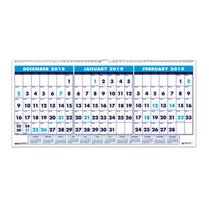 ESHOD3648 - RECYCLED THREE-MONTH HORIZONTAL WALL CALENDAR, 23 1-2 X 12, 14-MONTH, 2018-2020