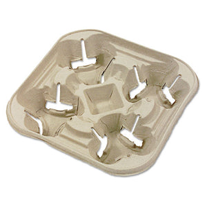 Strongholder Molded Fiber Cup Tray, 8-22 Oz, Four Cups, White, 300-carton