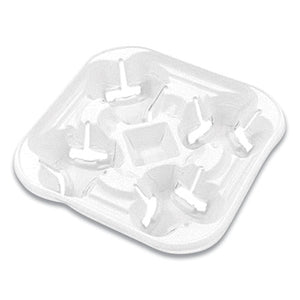 Strongholder Molded Fiber Cup Tray, 8-22 Oz, Four Cups, White, 300-carton