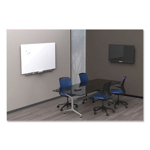 Clarity Glass Cinema Magnetic White Board With Aluminum Marker Rail, 62 X 36, Arctic White Surface