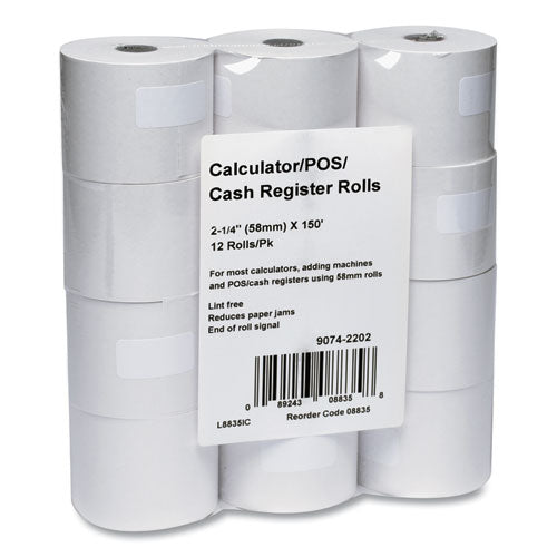 Impact Bond Paper Rolls, 2.25" X 150 Ft, White, 12-pack