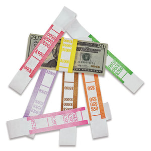 Color-coded Kraft Currency Straps, Dollar Bill, $250, Self-adhesive, 1000-pack