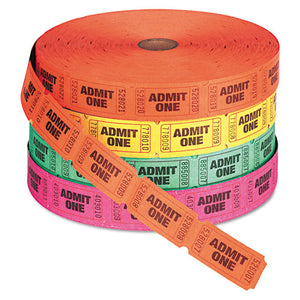 Admit One Single Ticket Roll, Numbered, Assorted, 2000-roll, 4 Rolls-pack