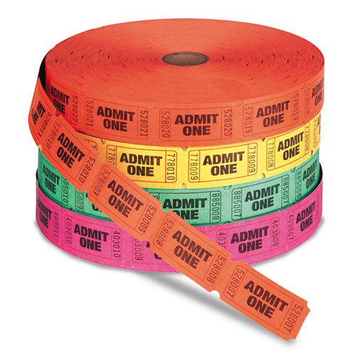 Admit One Single Ticket Roll, Numbered, Assorted, 2000-roll, 4 Rolls-pack