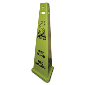 Trivu 3-sided Wet Floor Safety Sign, Yellow-green, 14.75 X 4.75 X 40, Plastic, 3-carton