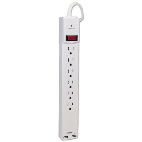 ESIVR71660 - Surge Protector, 6 Outlets-2 Usb Charging Ports, 6 Ft Cord, 1080 Joules, White