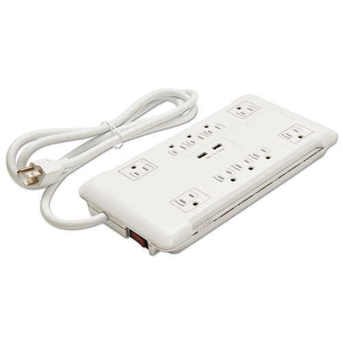 ESIVR71670 - Slim Surge Protector, 10 Outlets-2 Usb Charging Ports, 6 Ft Cord, 2880 J, White