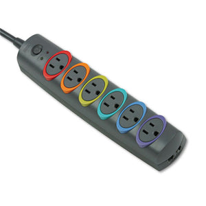 ESKMW62144 - Smartsockets Color-Coded Strip Surge Protector, 6 Outlets, 8ft Cord, 1260 Joules