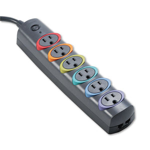ESKMW62146 - Smartsockets Color-Coded Strip Surge Protector, 6 Outlets, 6 Ft Cord, 670 Joules