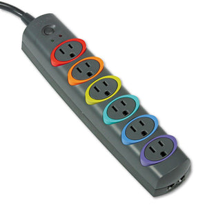 ESKMW62147 - Smartsockets Color-Coded Strip Surge Protector, 6 Outlets, 7 Ft Cord, 945 Joules