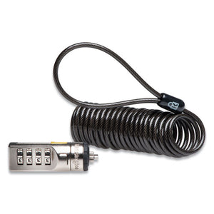 ESKMW64670 - Portable Combination Laptop Lock, 6ft Carbon Strengthened Steel Cable, Black