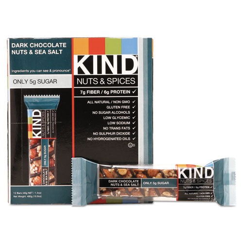 ESKND17851 - Nuts And Spices Bar, Dark Chocolate Nuts And Sea Salt, 1.4 Oz, 12-box