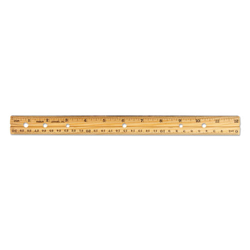 ESLEO77120 - Beveled Wood Ruler W-single Metal Edge, 3-Hole Punched, 12", Natural, 36-box