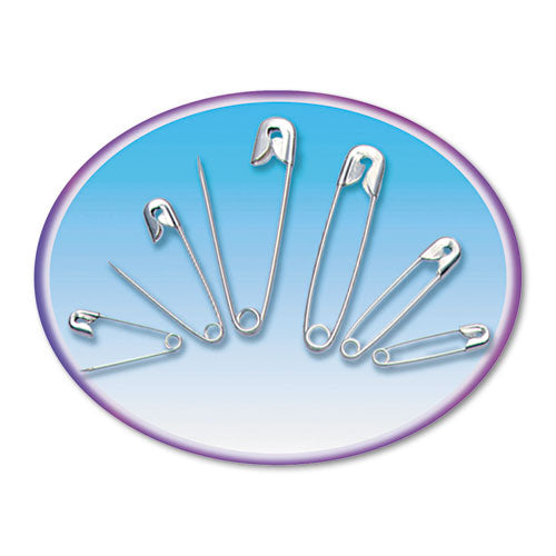 ESLEO83450 - Safety Pins, Nickel-Plated, Steel, Assorted Sizes, 50-pack