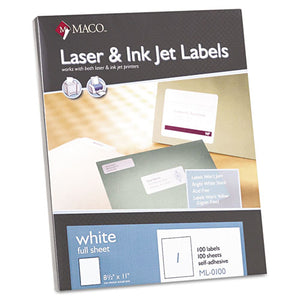 ESMACML0100 - White Laser-inkjet Full-Sheet Identification Labels, 8 1-2 X 11, White, 100-box
