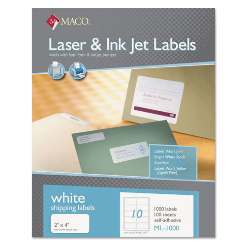 ESMACML1000 - White Laser-inkjet Shipping & Address Labels, 2 X 4, 1000-box