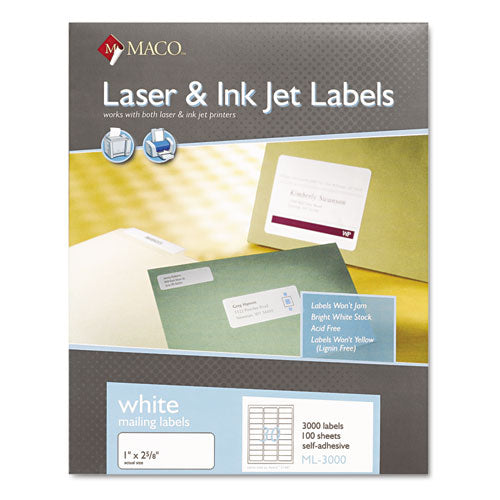 ESMACML3000 - White Laser-inkjet Shipping & Address Labels, 1 X 2 5-8, 3000-box