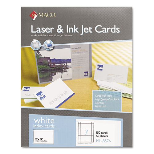 ESMACML8576 - Unruled Microperforated Laser-ink Jet Index Cards, 3 X 5, White, 150-box