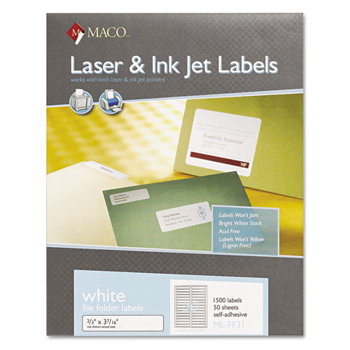 ESMACMLFF31 - Laser-inkjet White File Folder Labels, 2-3 X 3 7-16, White, 1500-box