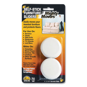 Mighty Movers Self-stick Furniture Sliders, Round, 2.25" Diameter, Beige, 4-pack