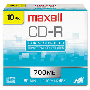 ESMAX648210 - Cd-R Discs, 700mb-80min, 48x, W-slim Jewel Cases, Silver, 10-pack