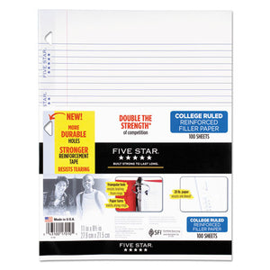 ESMEA17010 - Reinforced Filler Paper, 20lb, College Rule, 11 X 8 1-2, White, 100 Sheets
