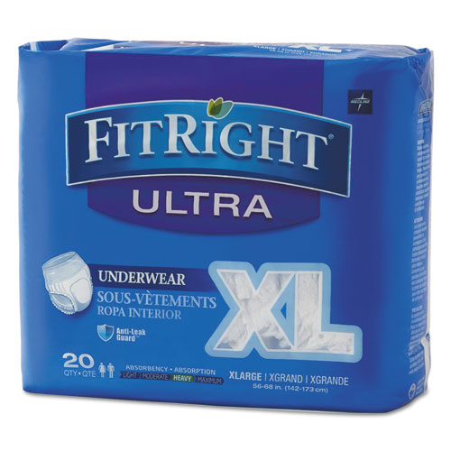 ESMIIFIT23600ACT - Fitright Ultra Protective Underwear, X-Large, 56-68" Waist, 20-pack, 4 Pack-ctn