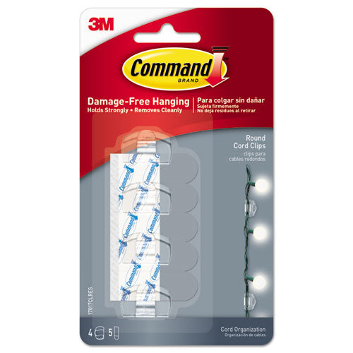 ESMMM17017CLRES - Cord Clip, Round, 3-4"w, W-adhesive, Clear, 4-pack